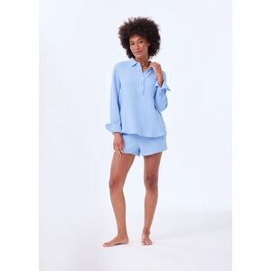 Alice Walk NEW The Organic Cotton Cloud Triple Gauze Popover Top in Blue Small